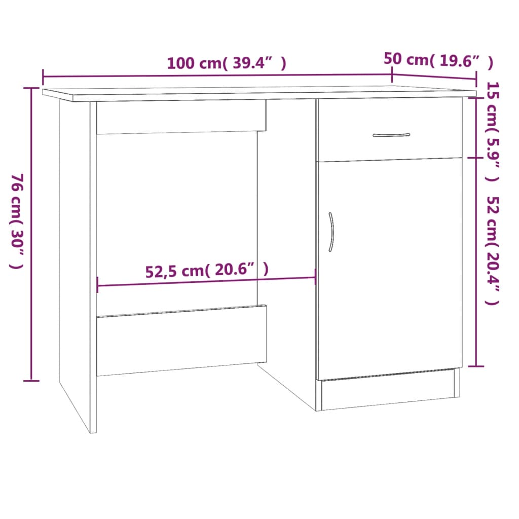 Radni stol boja smeđeg hrasta 100x50x76 cm konstruirano drvo