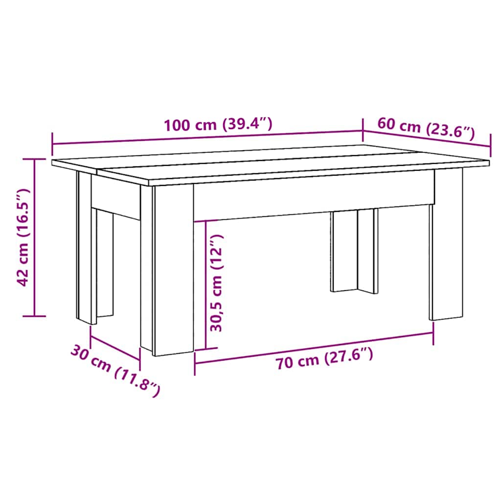 Stolić za kavu dimljeni hrast 100x60x42 cm konstruirano drvo