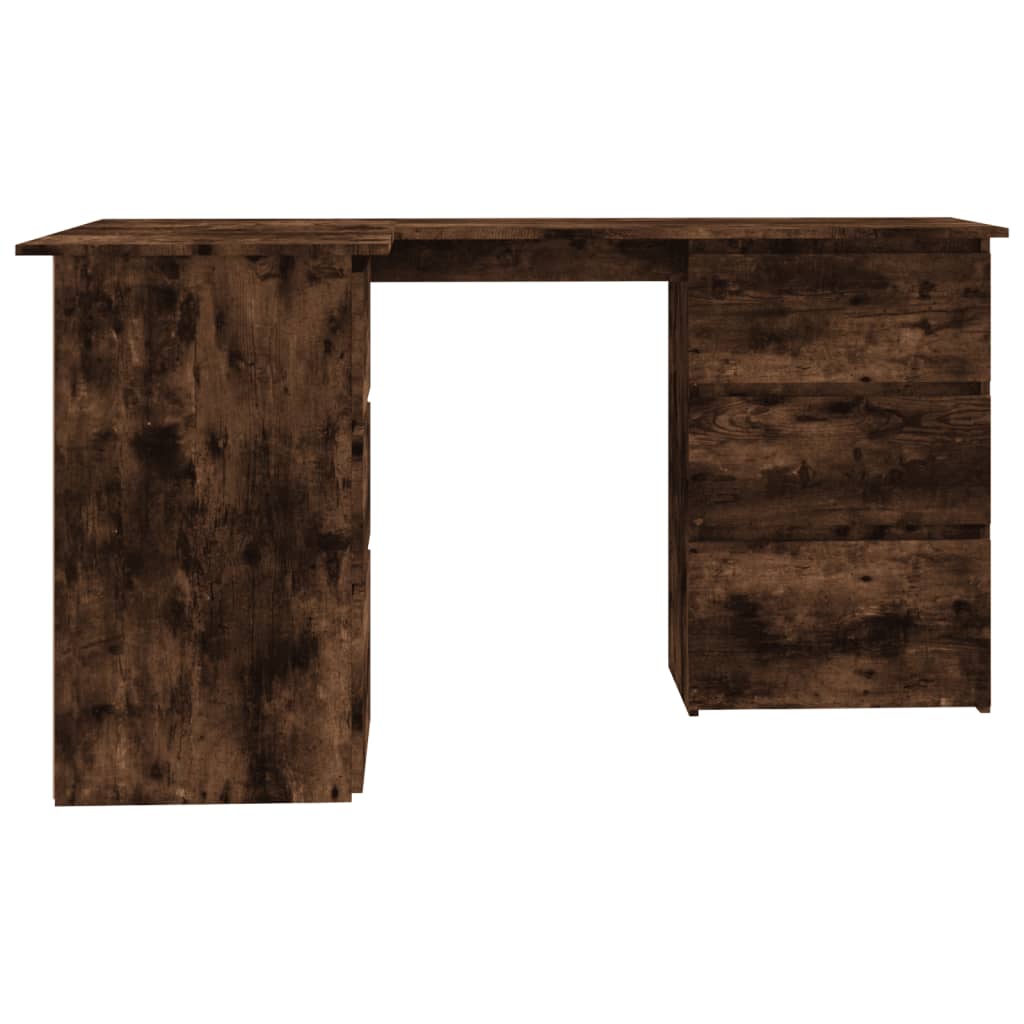 Kutni radni stol dimljeni hrast 145x100x76 cm konstruirano drvo