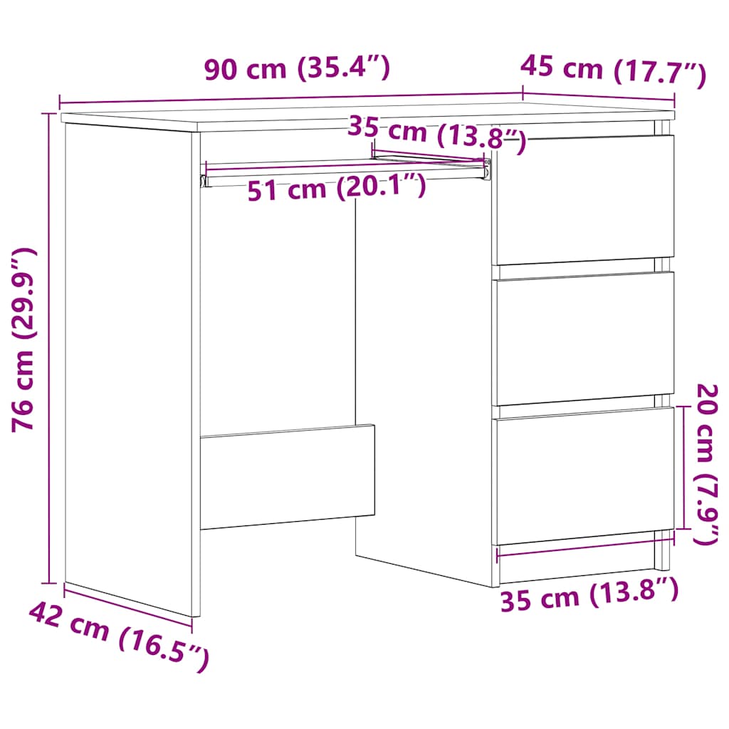 Radni stol boja dimljenog hrasta 90x45x76 cm konstruirano drvo
