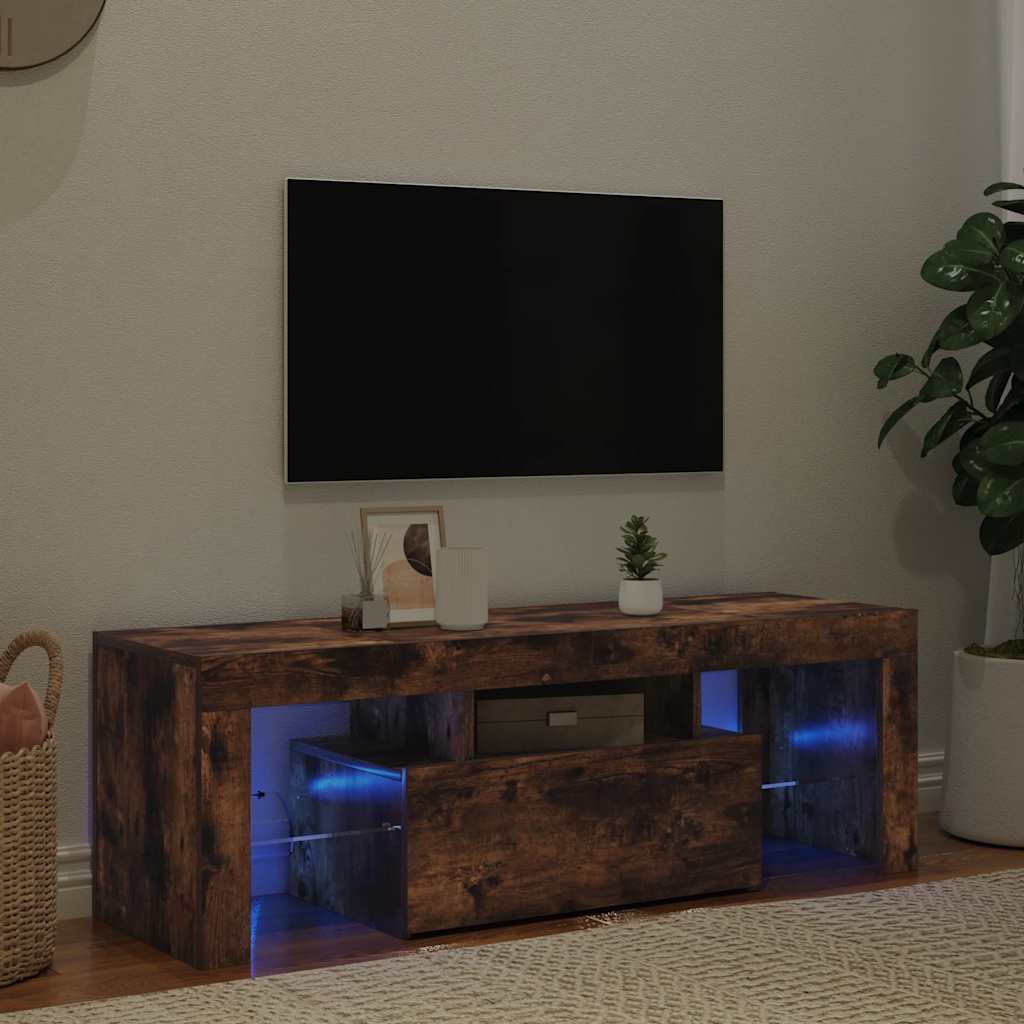 TV ormarić s LED svjetlima boja dimljenog hrasta 120x35x40 cm