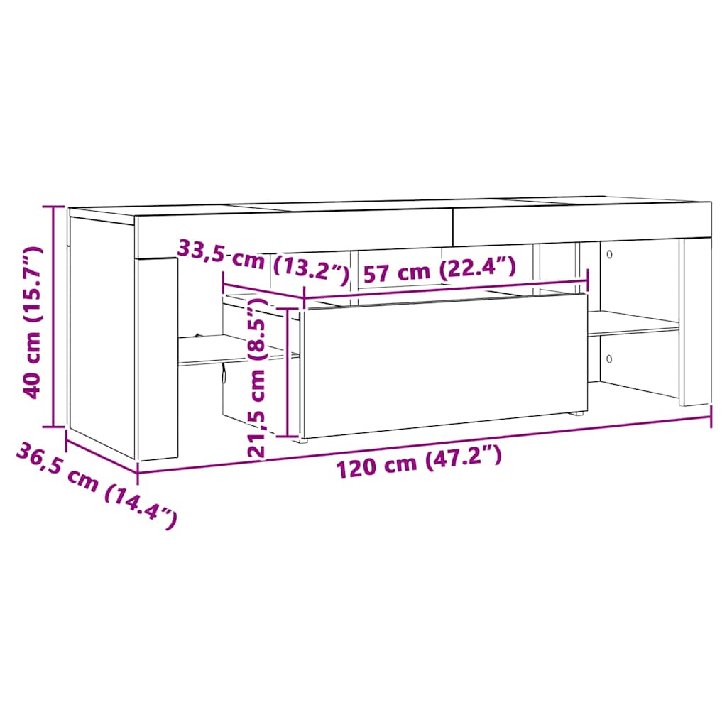 TV ormarić s LED svjetlima boja hrasta sonome 120 x 35 x 40 cm