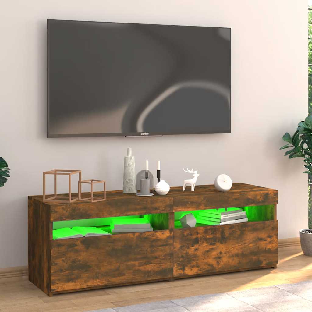 TV ormarić s LED svjetlima boja dimljenog hrasta 120x35x40 cm