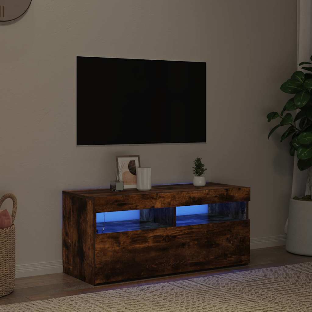 TV ormarić s LED svjetlima boja dimljenog hrasta 90x35x40 cm