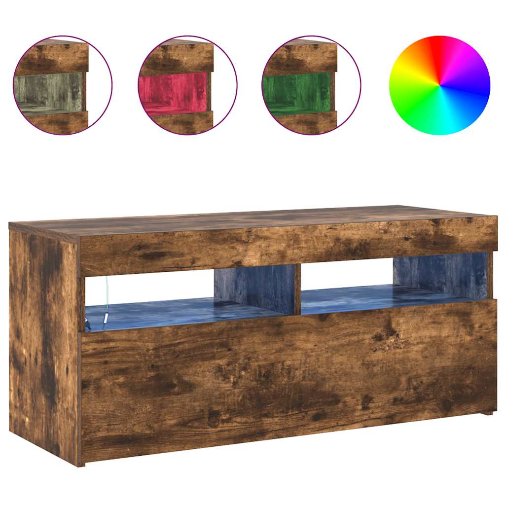 TV ormarić s LED svjetlima boja dimljenog hrasta 90x35x40 cm