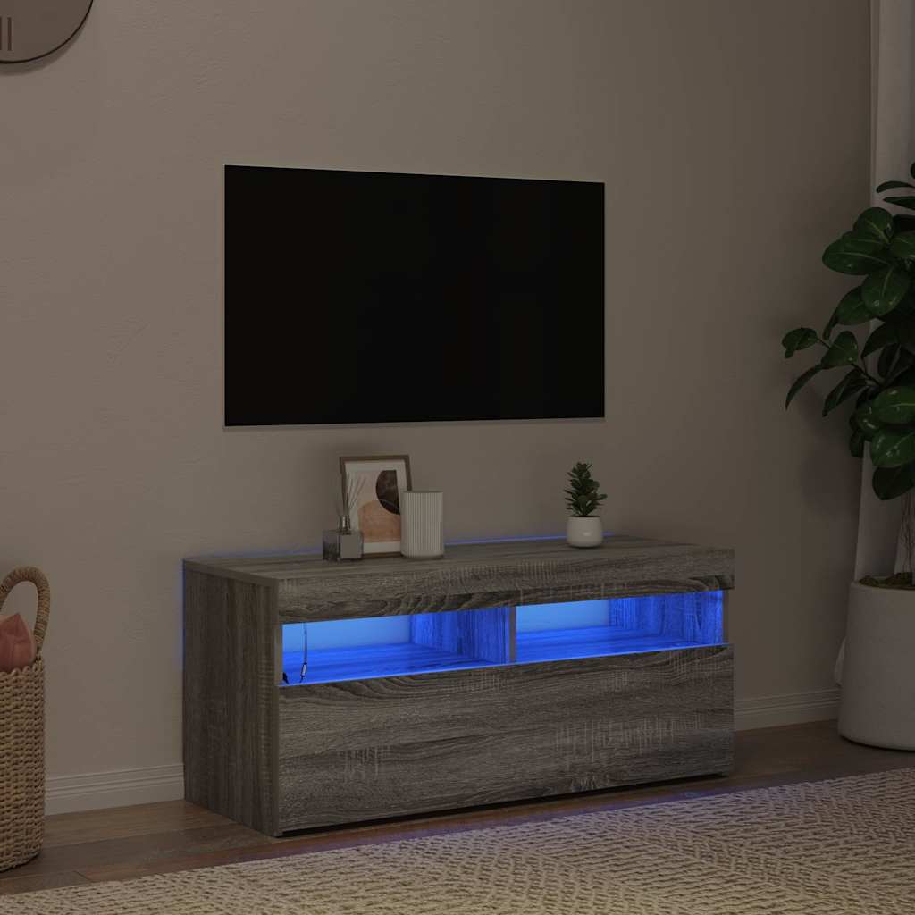 TV ormarić s LED svjetlima boja sivog hrasta sonome 90x35x40 cm