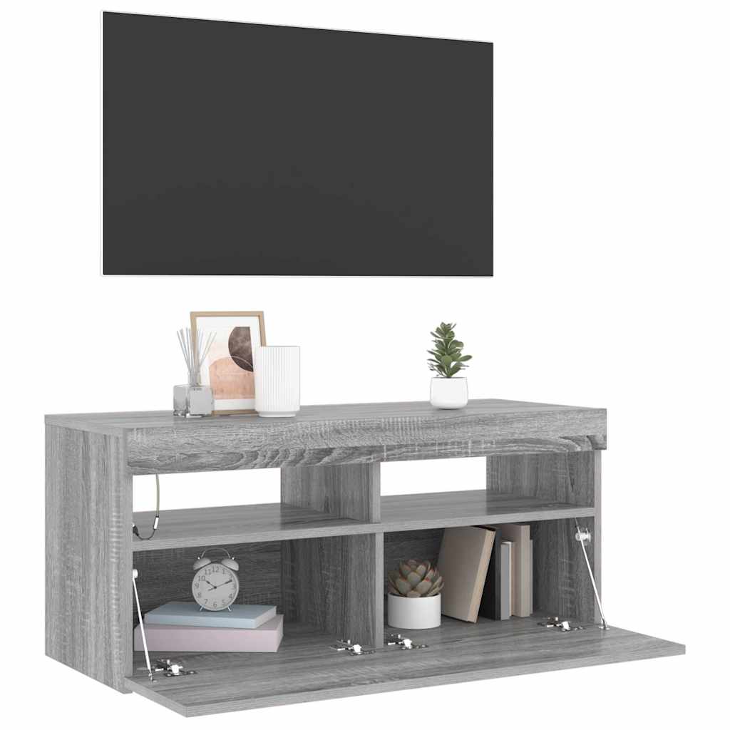 TV ormarić s LED svjetlima boja sivog hrasta sonome 90x35x40 cm