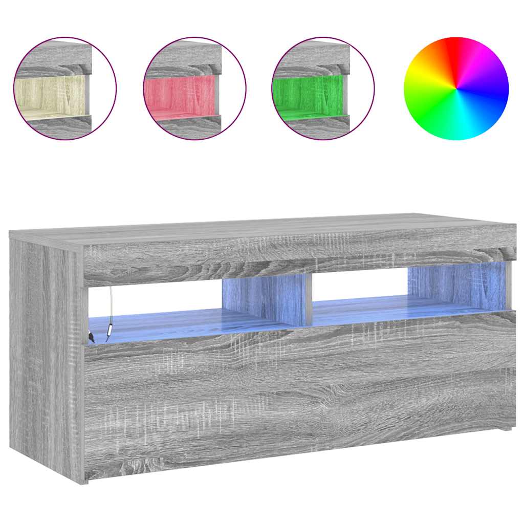 TV ormarić s LED svjetlima boja sivog hrasta sonome 90x35x40 cm