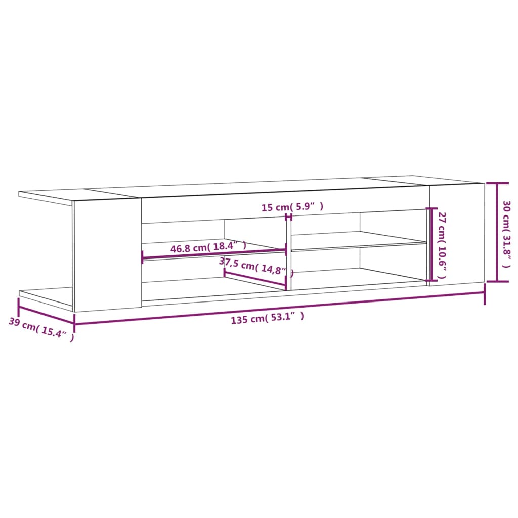 TV ormarić s LED svjetlima boja smeđeg hrasta 135 x 39 x 30 cm