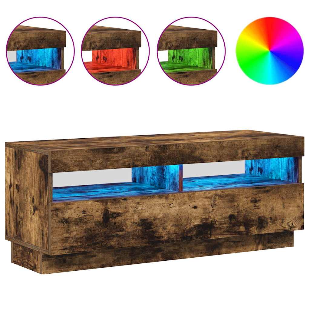 TV ormarić s LED svjetlima boja dimljenog hrasta 100x35x40 cm