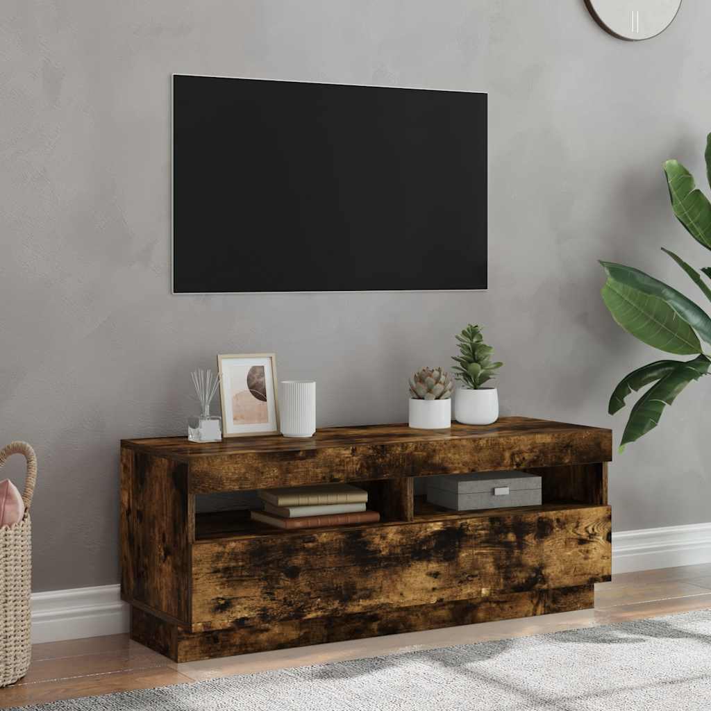 TV ormarić s LED svjetlima boja dimljenog hrasta 100x35x40 cm