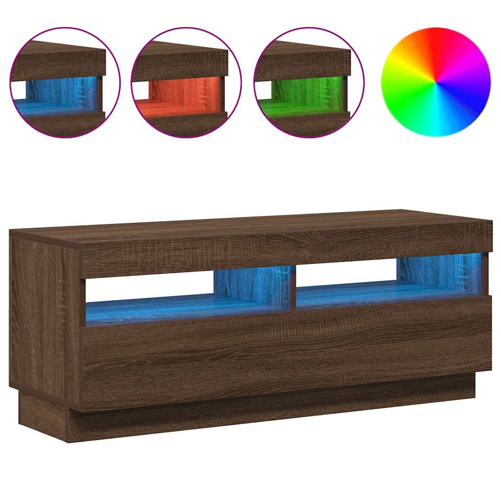 TV ormarić s LED svjetlima boja smeđeg hrasta 100 x 35 x 40 cm