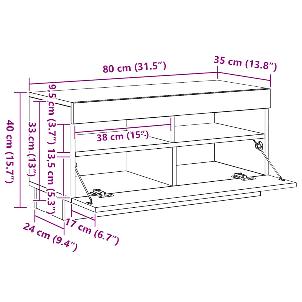 TV ormarić s LED svjetlima boja dimljenog hrasta 80x35x40 cm