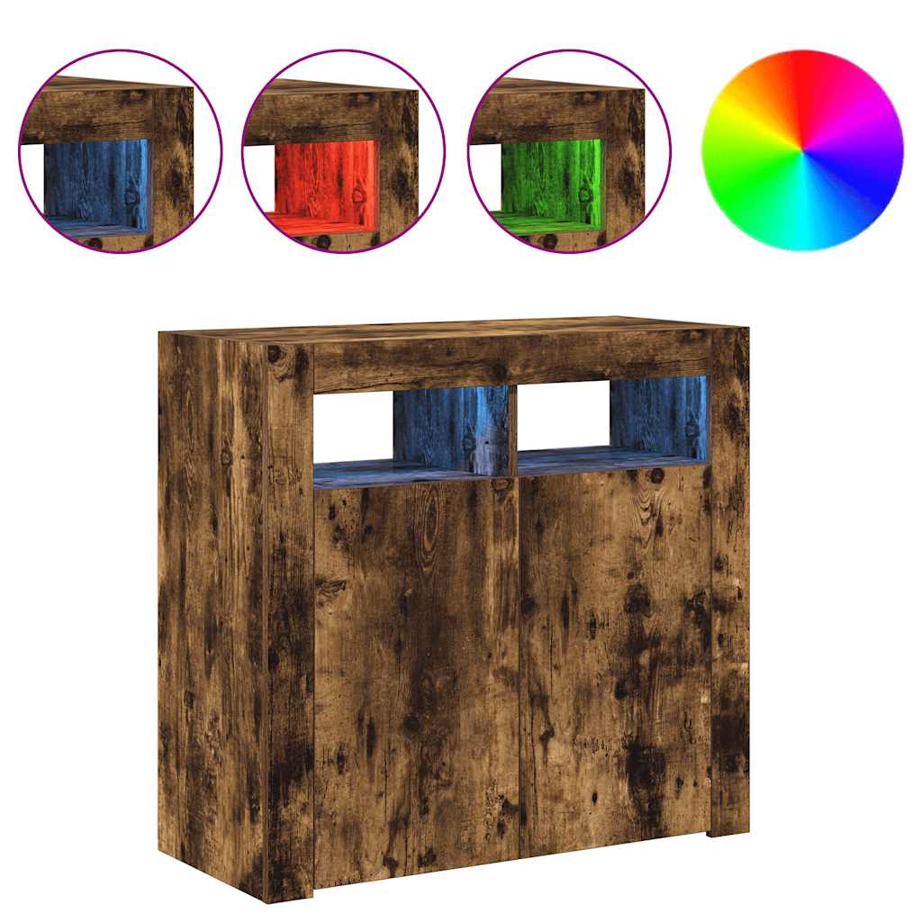 Komoda s LED svjetlima boja dimljenog hrasta 80 x 35 x 75 cm