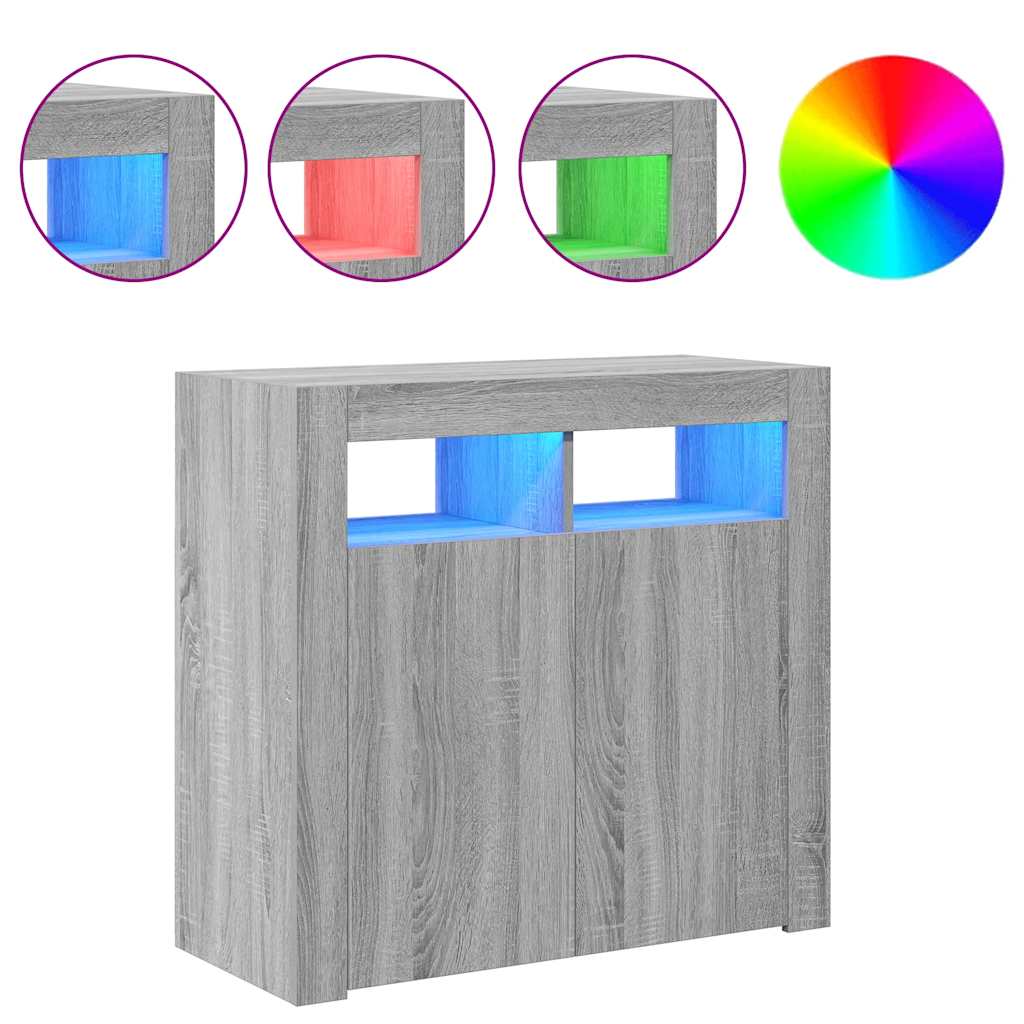 Komoda s LED svjetlima boja sivog hrasta sonome 80 x 35 x 75 cm