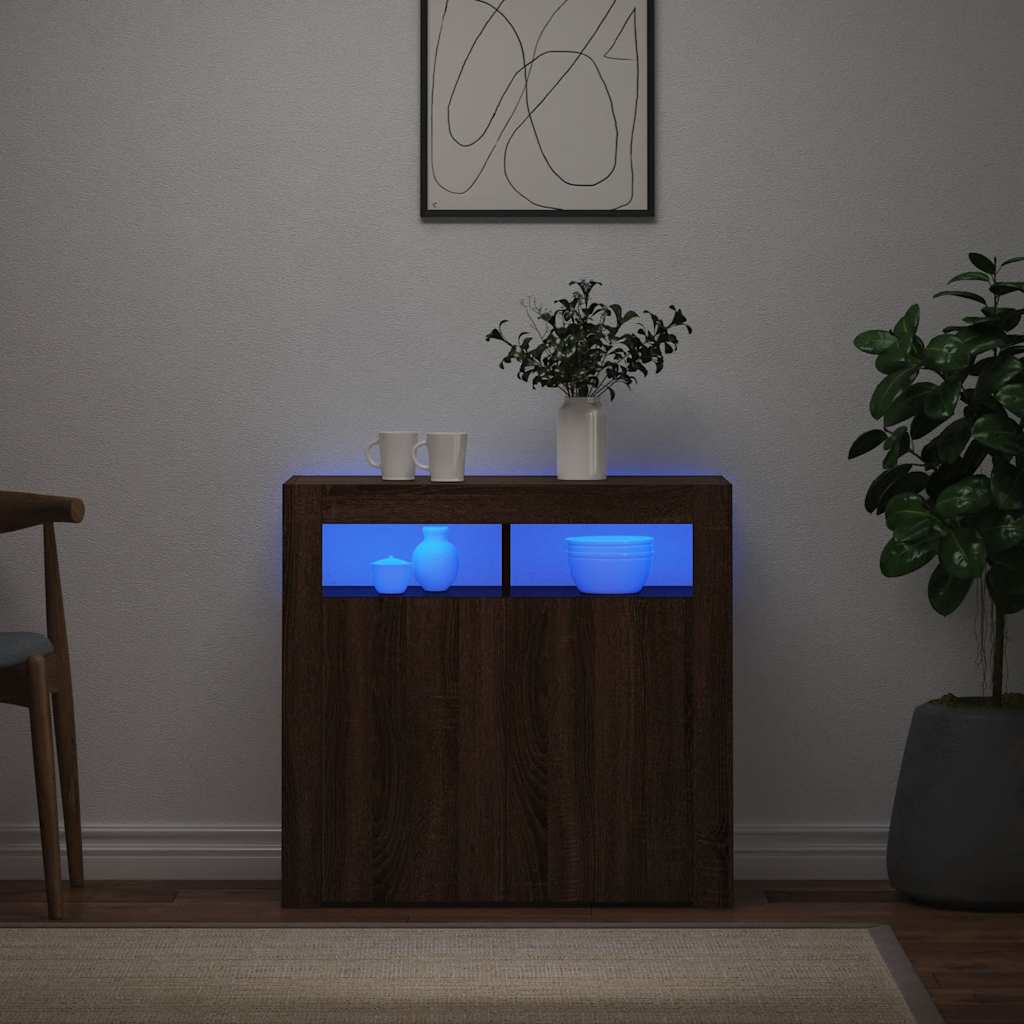Komoda s LED svjetlima boja dimljenog hrasta 80 x 35 x 75 cm