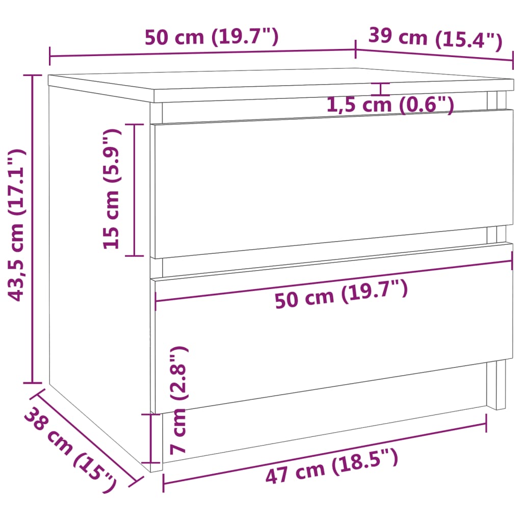 Noćni ormarići hrast 2 kom boja hrasta 50 x 39 x 43,5 cm drveni