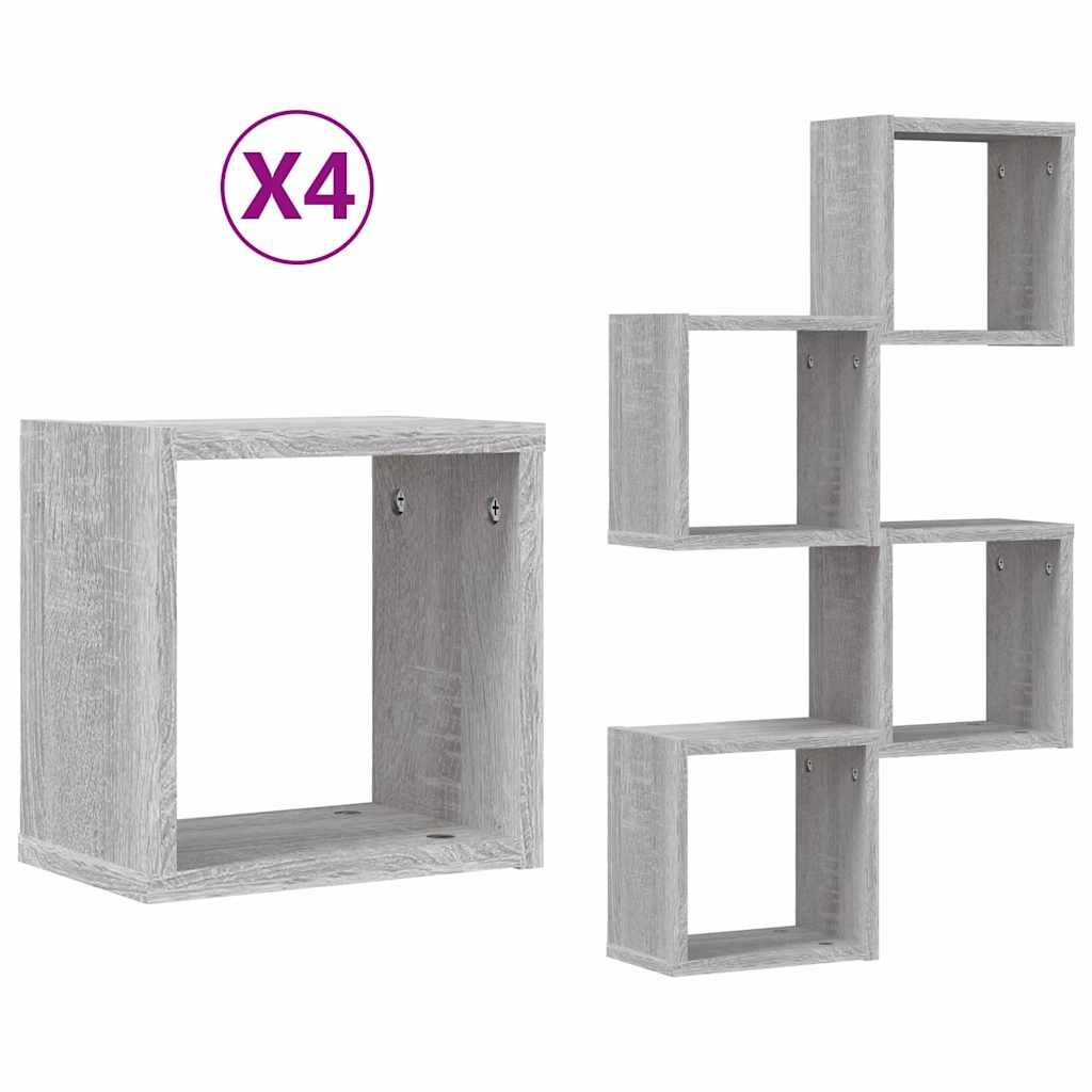 Police na zidu s policom 4 pcs Siva Sonoma 26 x 15 x 26 cm
