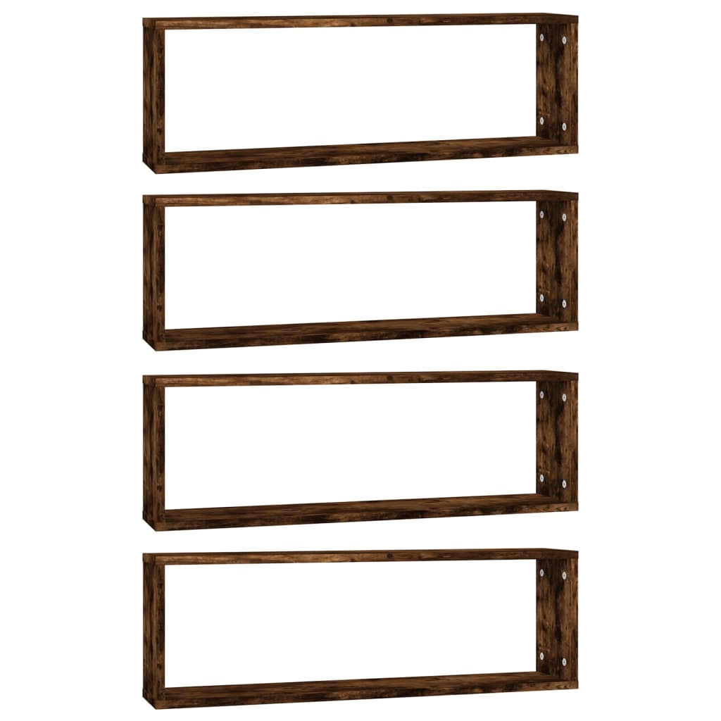 Kockaste zidne police 4 kom boja hrasta 80x15x26,5 cm drvene