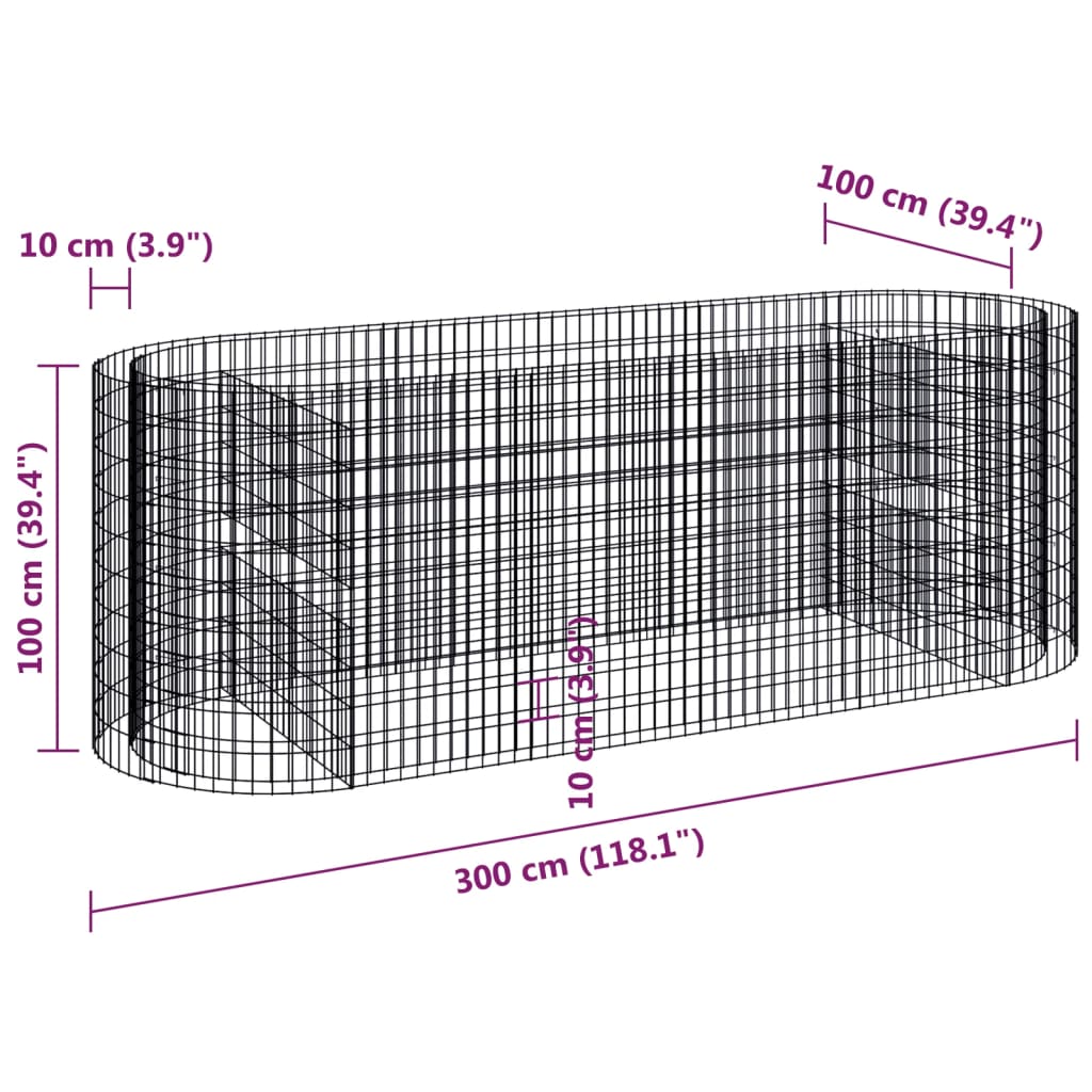 Gabionska povišena gredica od pocinčanog željeza 300x100x100 cm