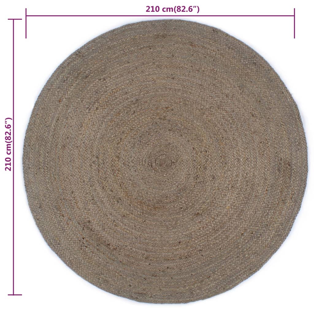 Ručno rađeni tepih od jute okrugli 210 cm sivi