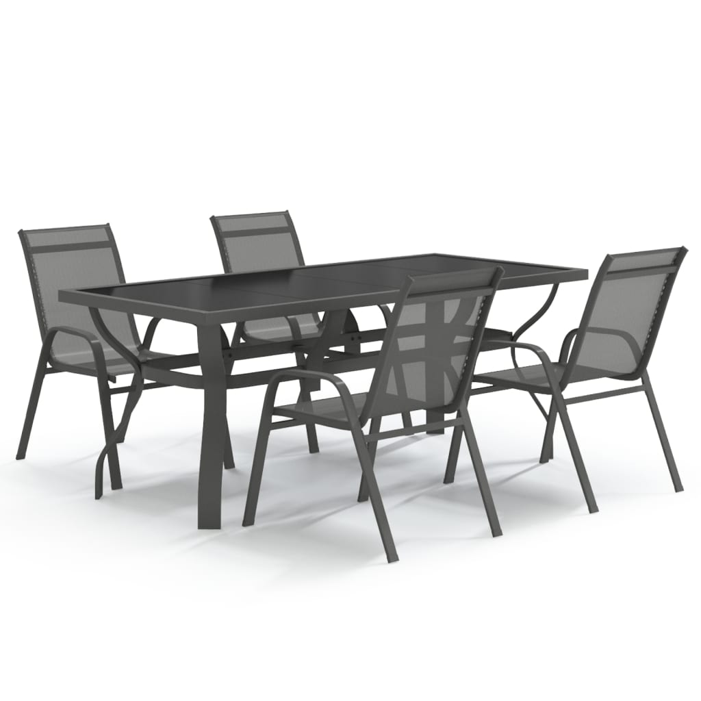 5-dijelni vrtni blagovaonski set sivo-crni
