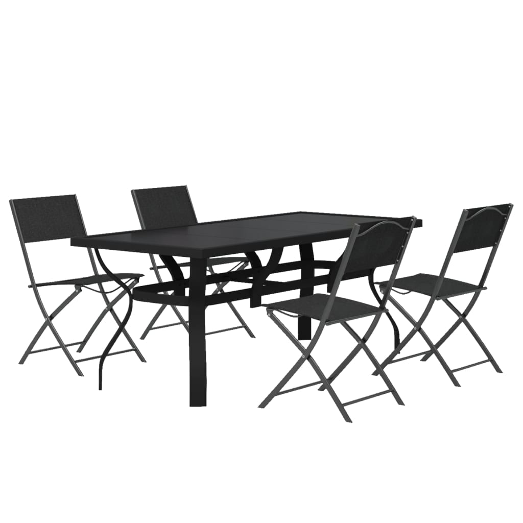 5-dijelni vrtni blagovaonski set sivo-crni