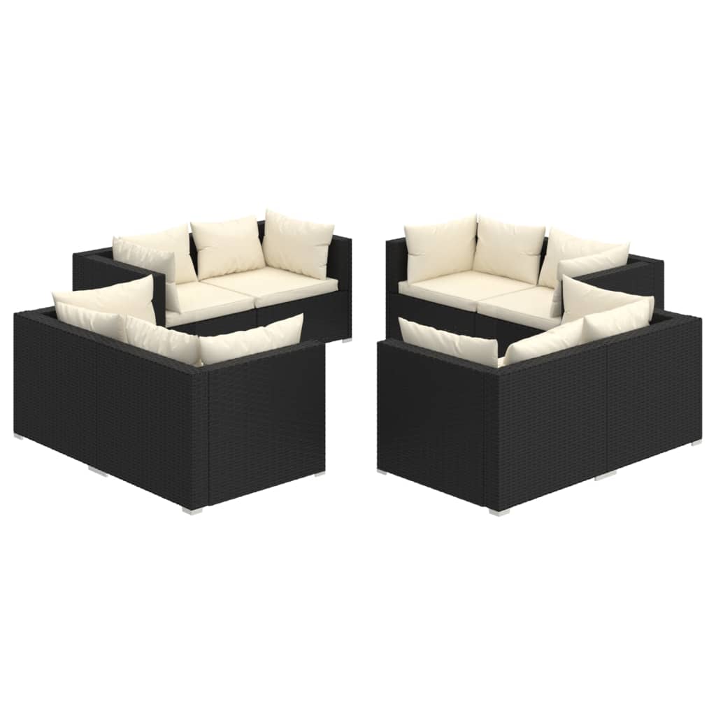 8-dijelna vrtna garnitura od poliratana s jastucima crna