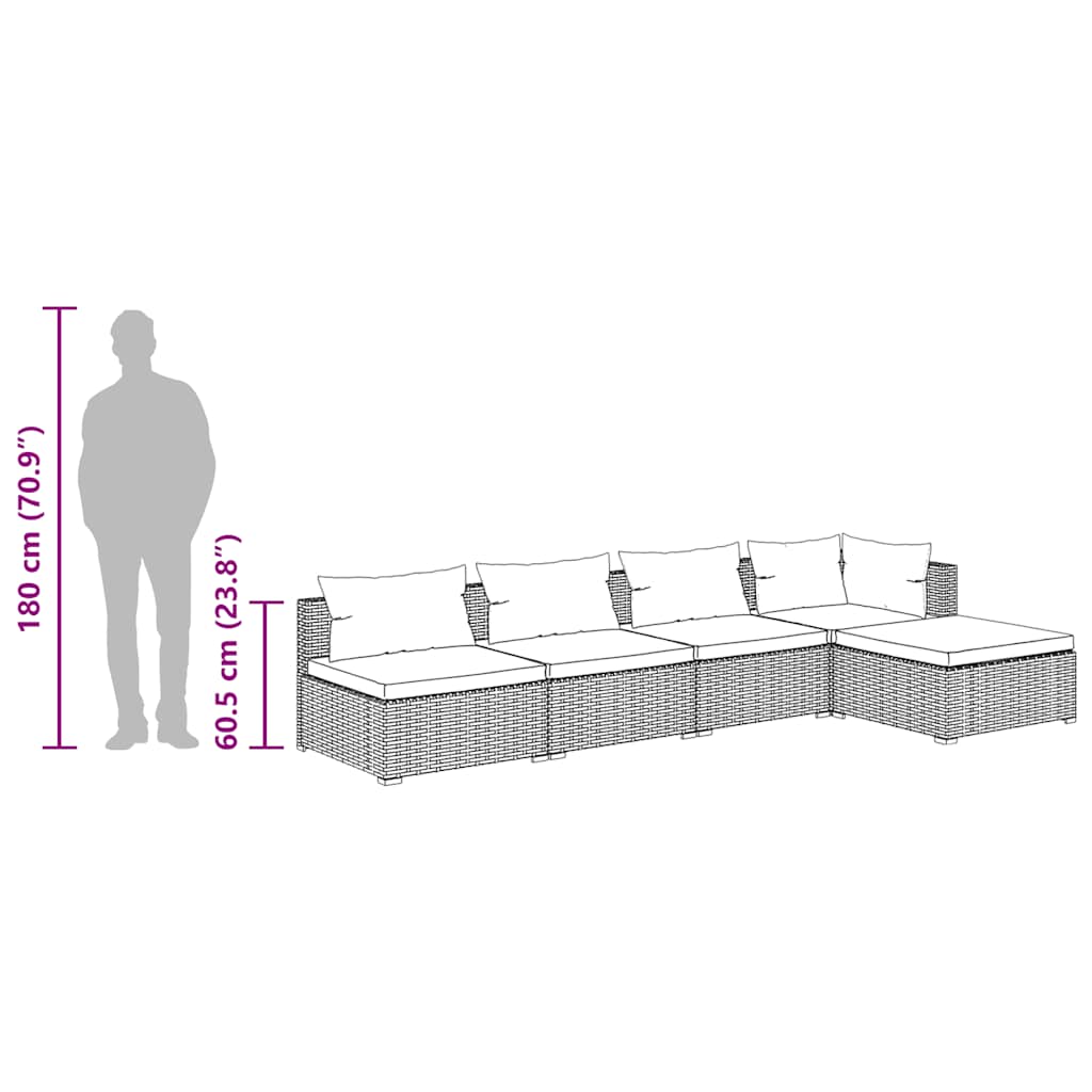 5-dijelna vrtna garnitura od poliratana s jastucima smeđa