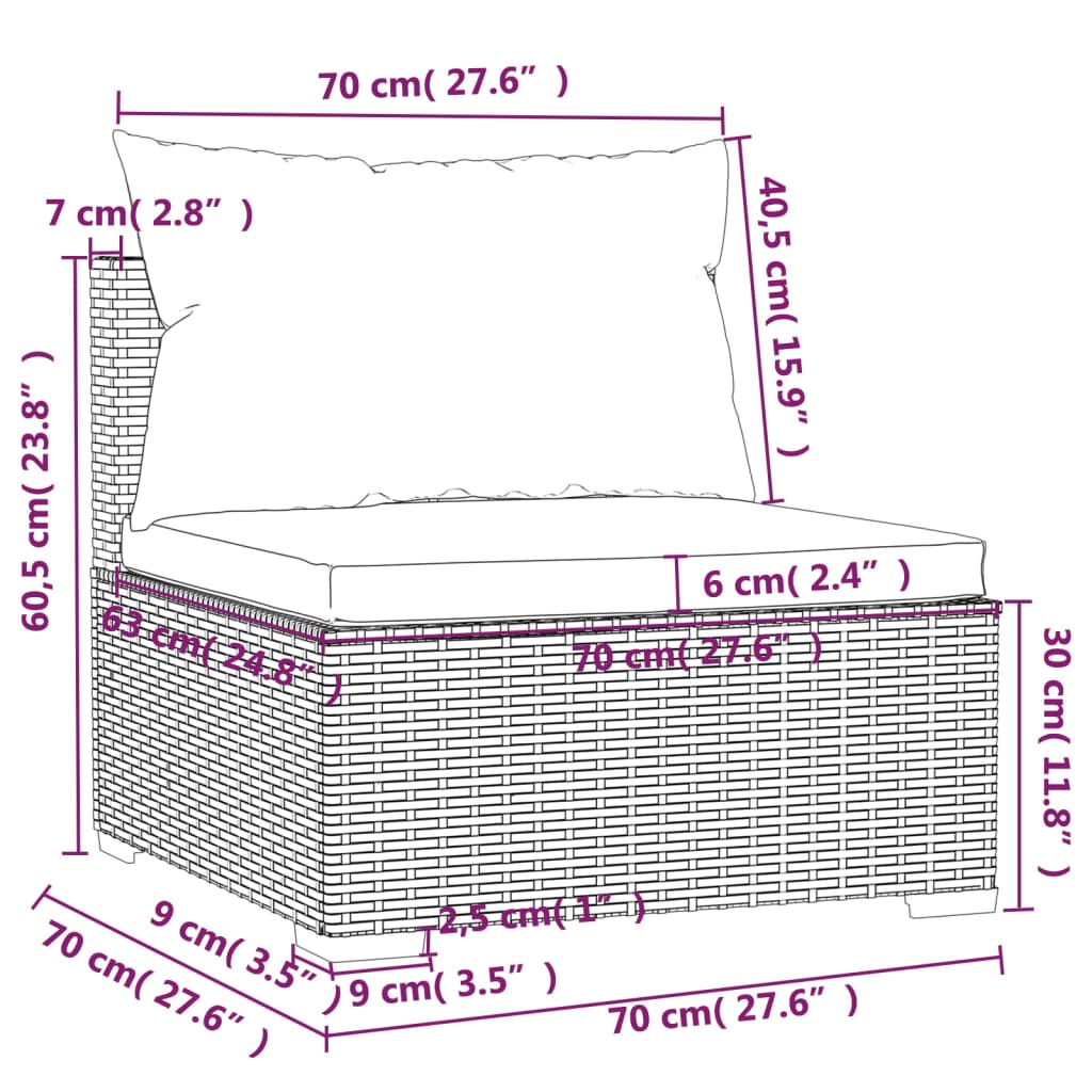 14-dijelna vrtna garnitura od poliratana s jastucima smeđa