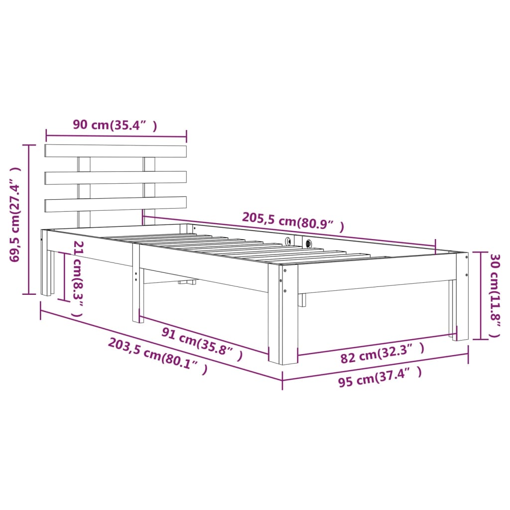 Okvir za krevet od masivnog drva 90 x 200 cm