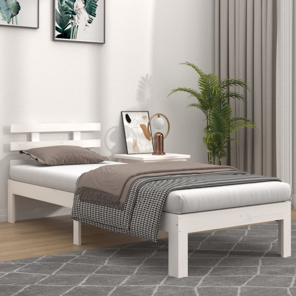 Okvir za krevet od masivnog drva bijeli 100 x 200 cm
