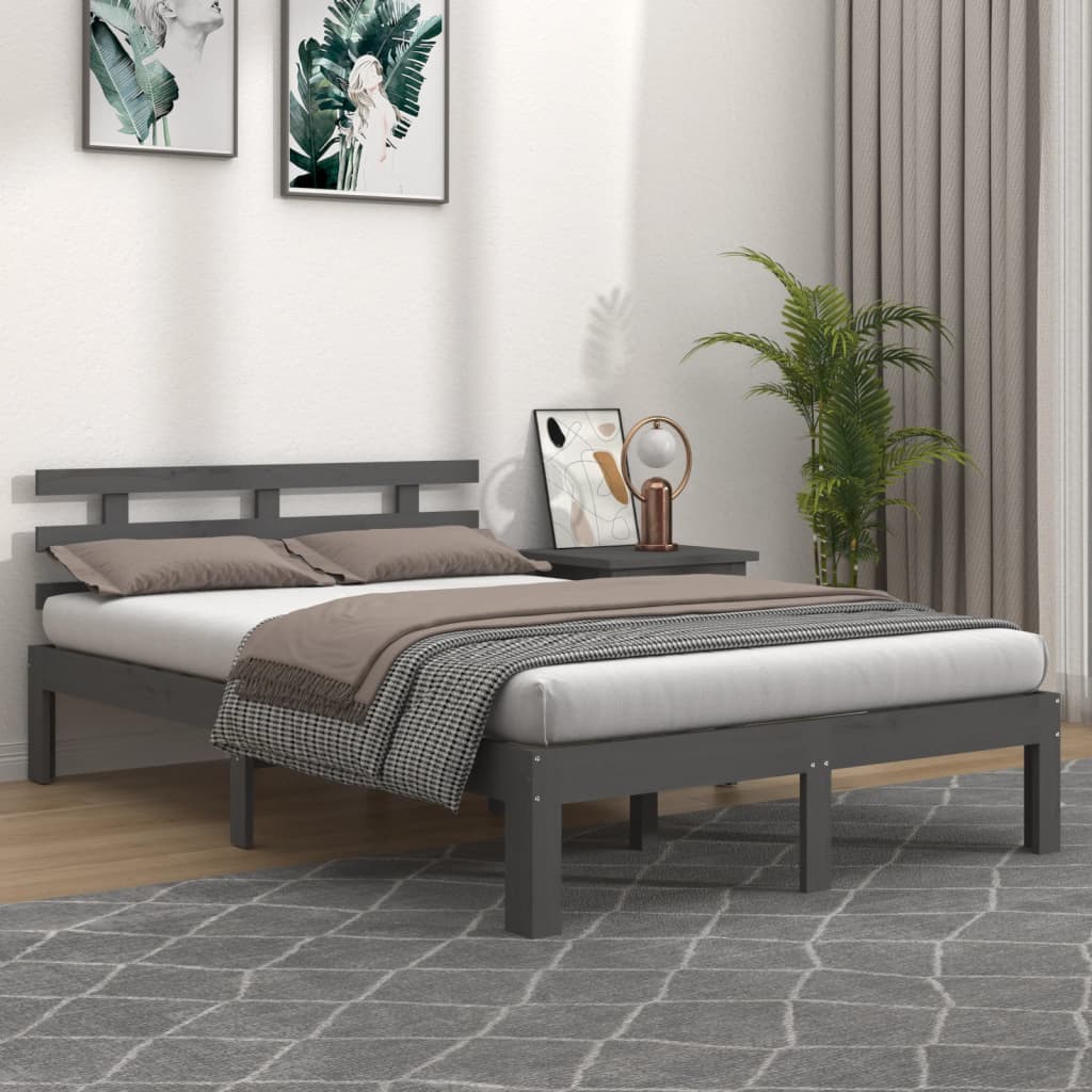 Okvir za krevet od masivnog drva sivi 150 x 200 cm veliki