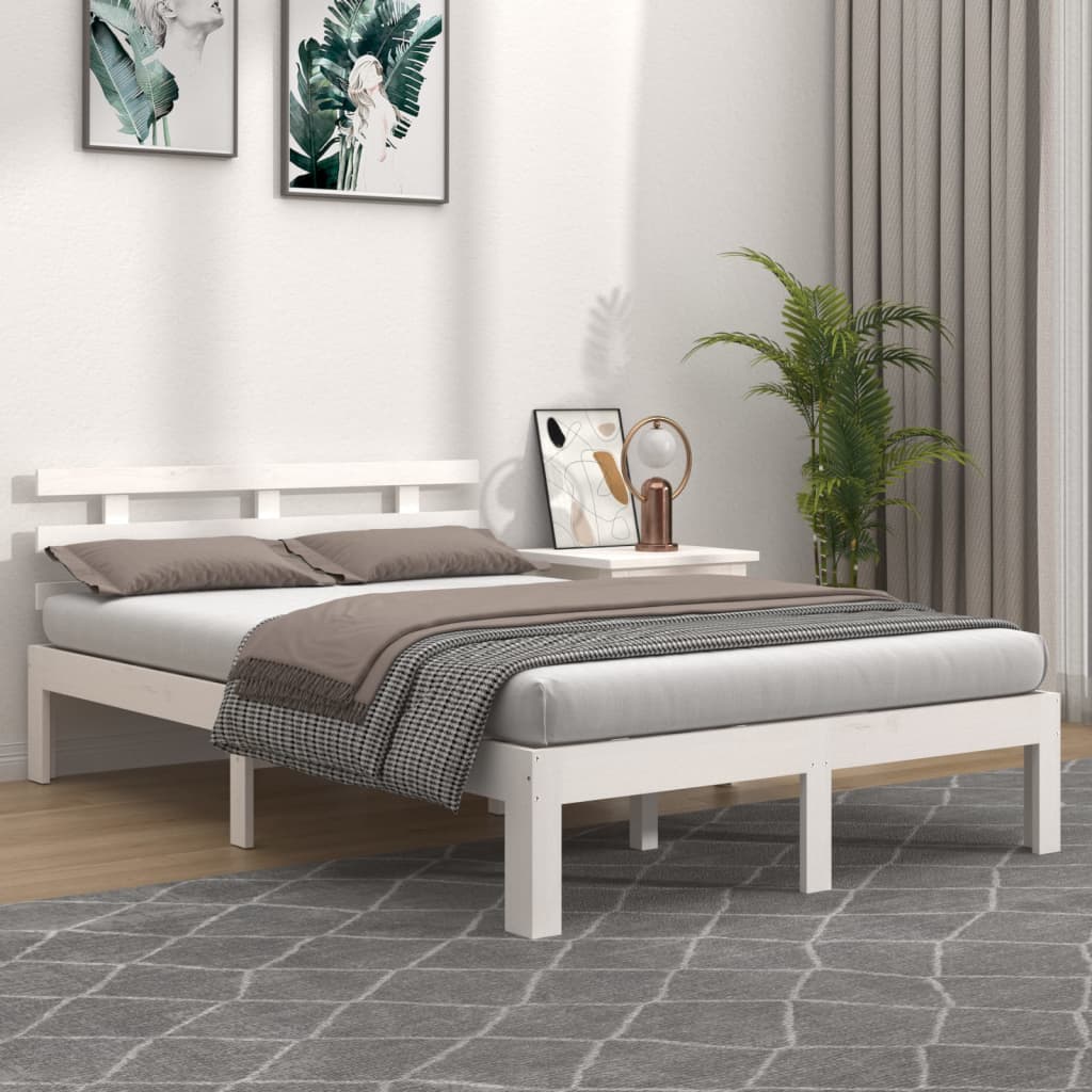 Okvir za krevet od masivnog drva bijeli 180 x 200 cm veliki