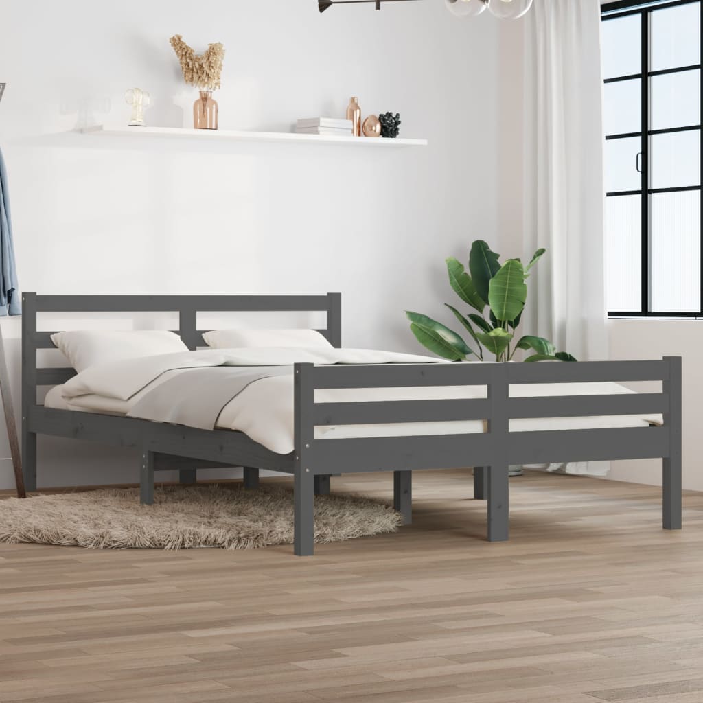 Okvir za krevet od masivnog drva sivi 150 x 200 cm veliki