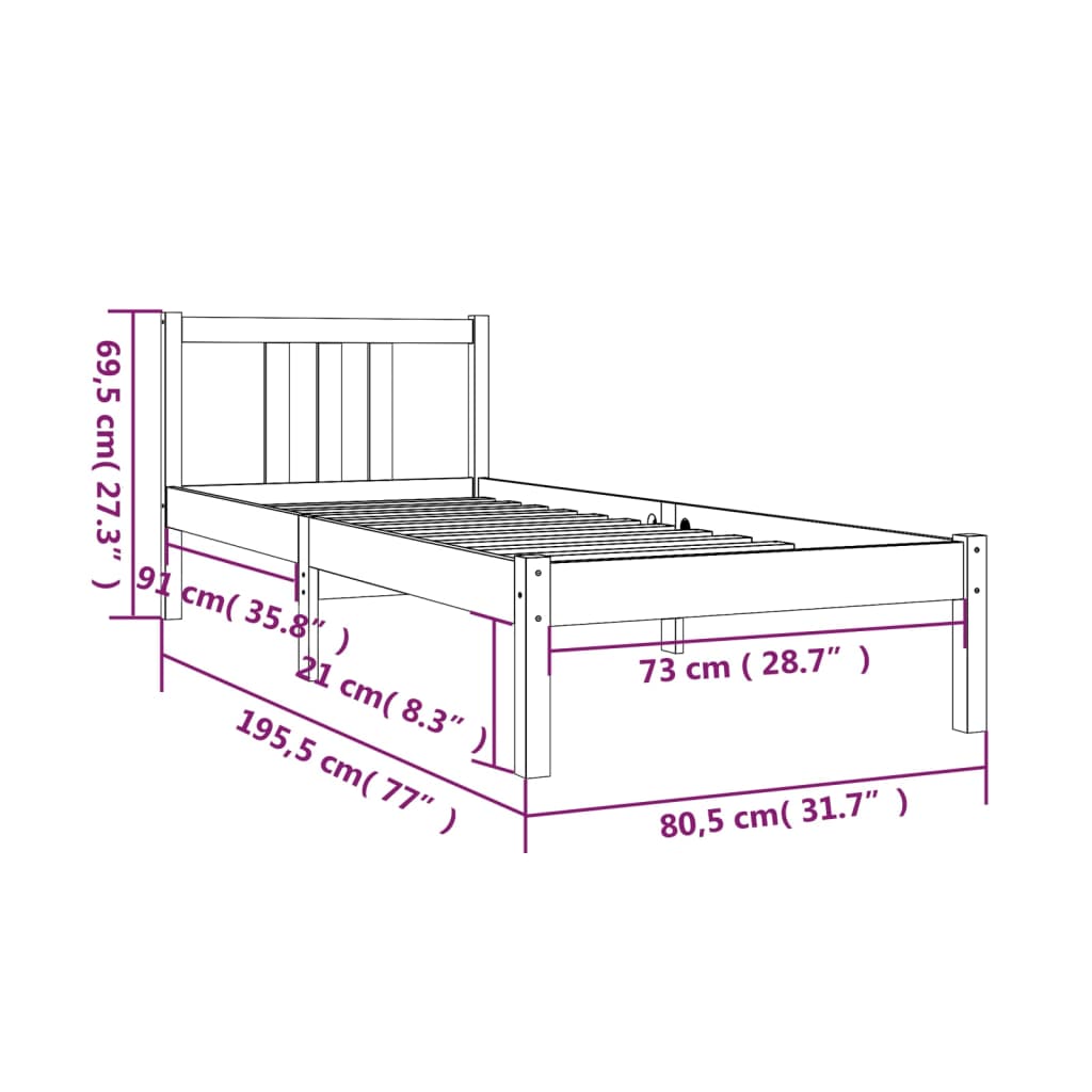 Okvir za krevet od masivnog drva 75 x 190 cm jednokrevetni