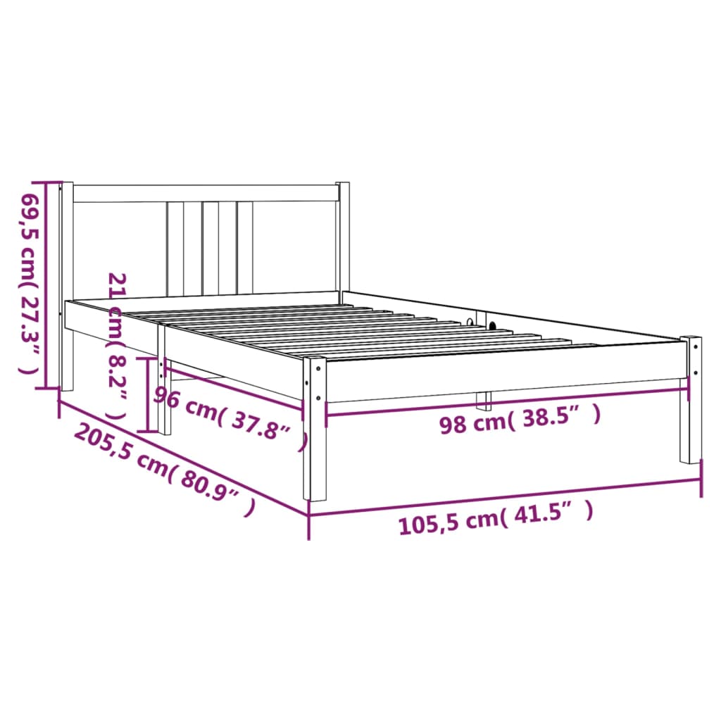 Okvir za krevet od masivnog drva sivi 100 x 200 cm