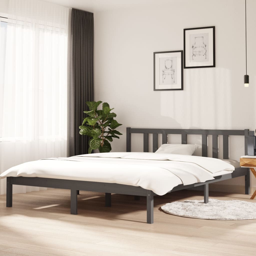 Okvir za krevet od masivnog drva sivi 150 x 200 cm veliki