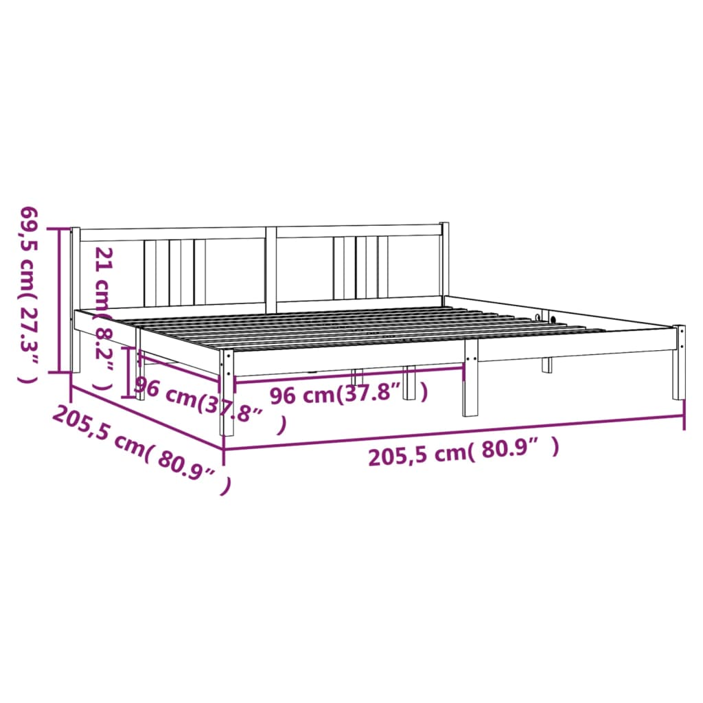 Okvir za krevet od masivnog drva sivi 200 x 200 cm
