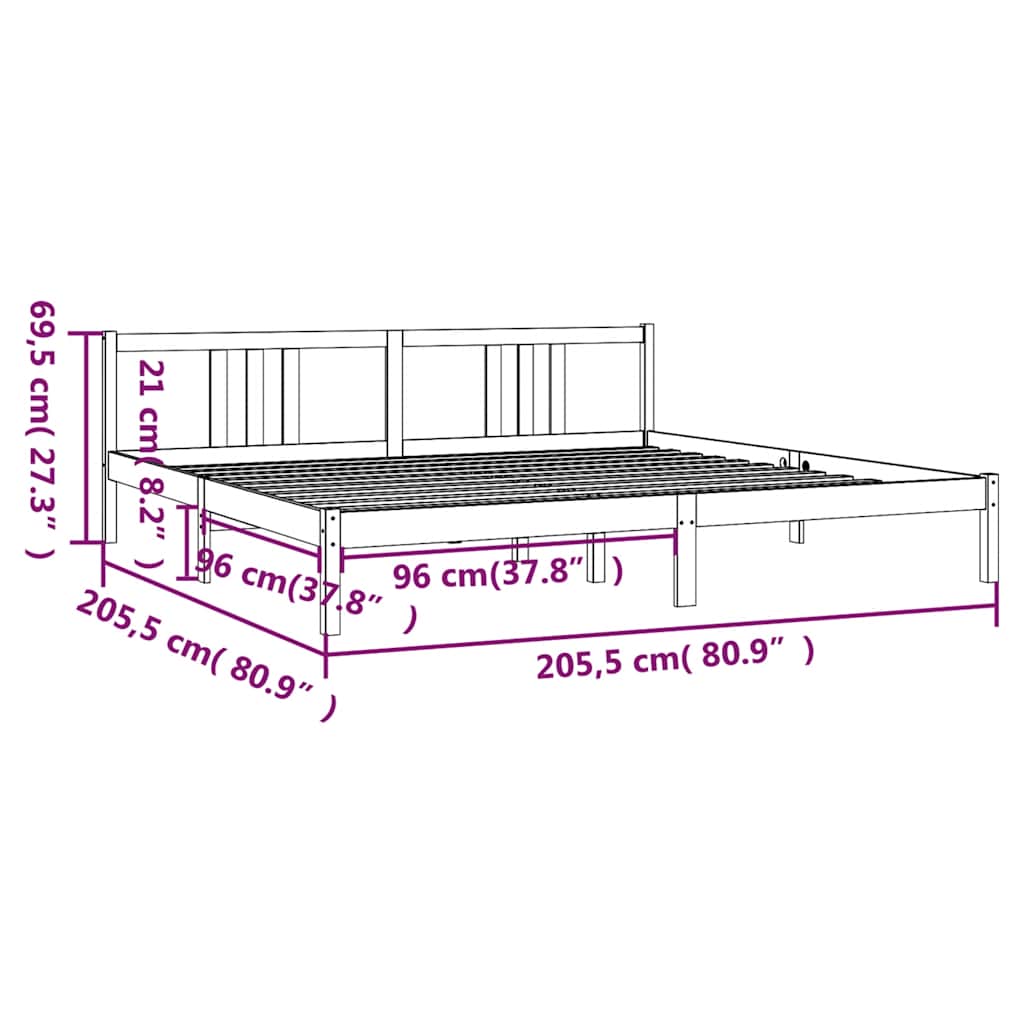 Okvir za krevet od masivnog drva smeđa boja meda 200 x 200 cm