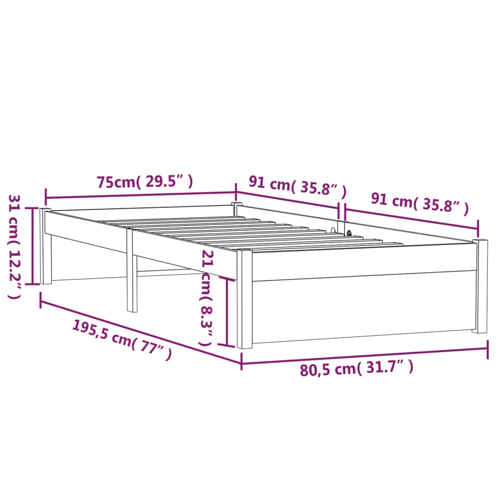 Okvir za krevet od masivnog drva 75 x 190 cm jednokrevetni
