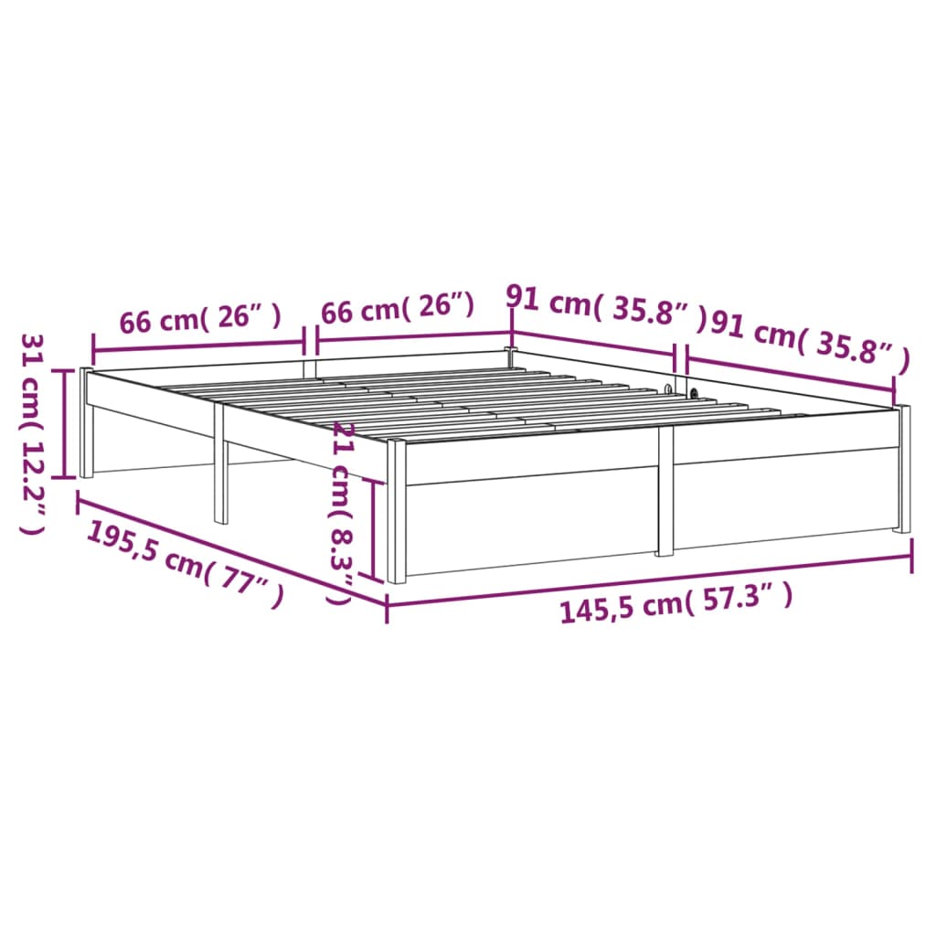 Okvir za krevet od masivnog drva crni 140 x 190 cm