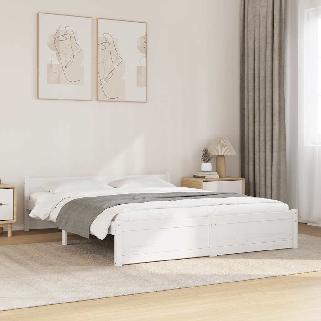Okvir za krevet od masivnog drva bijeli 135x190 cm bračni