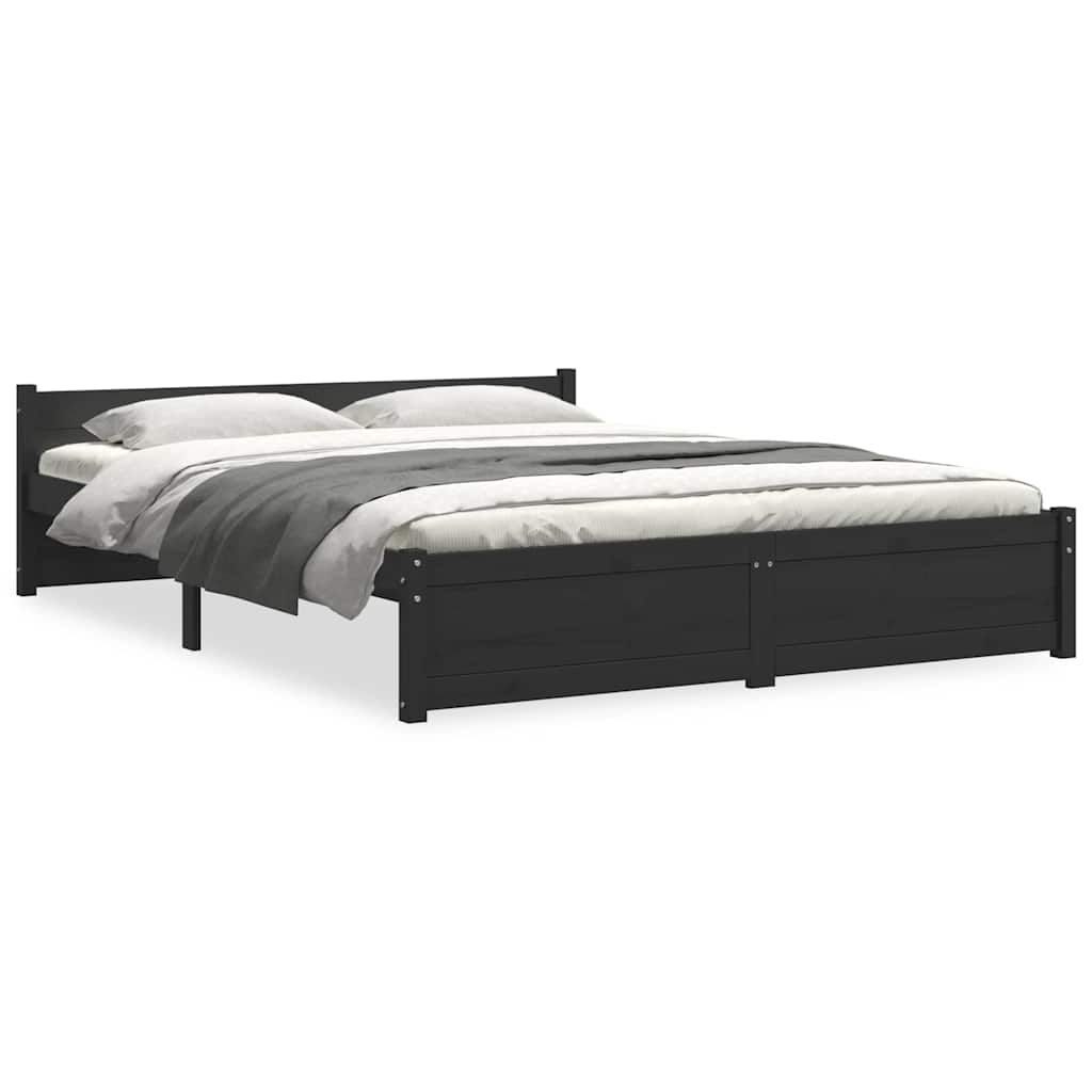 Okvir za krevet od masivnog drva crni 135 x 190 cm bračni
