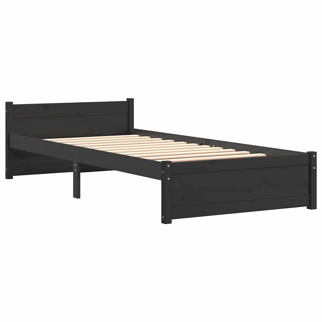 Okvir za krevet od masivnog drva crni 90 x 200 cm