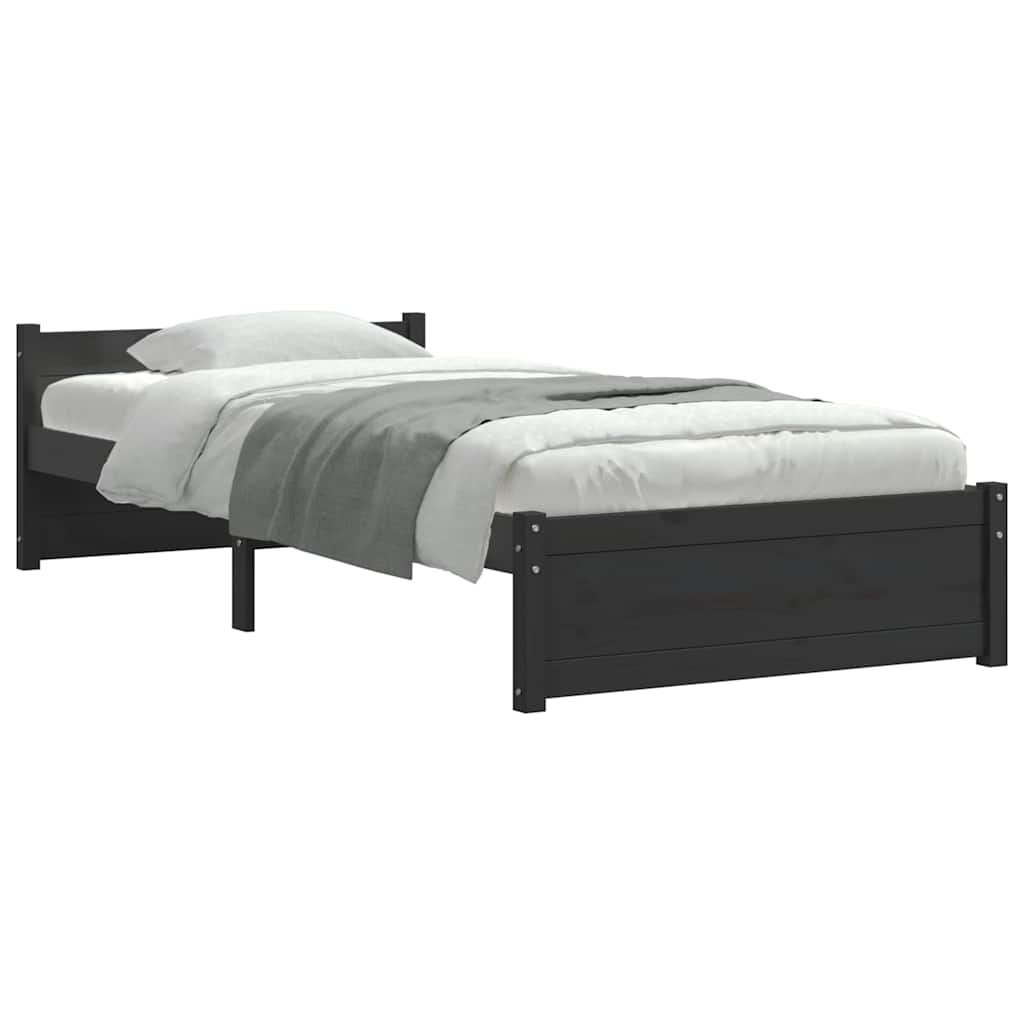 Okvir za krevet od masivnog drva crni 90 x 200 cm