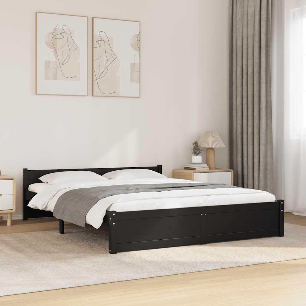 Okvir za krevet od masivnog drva crni 150 x 200 cm veliki