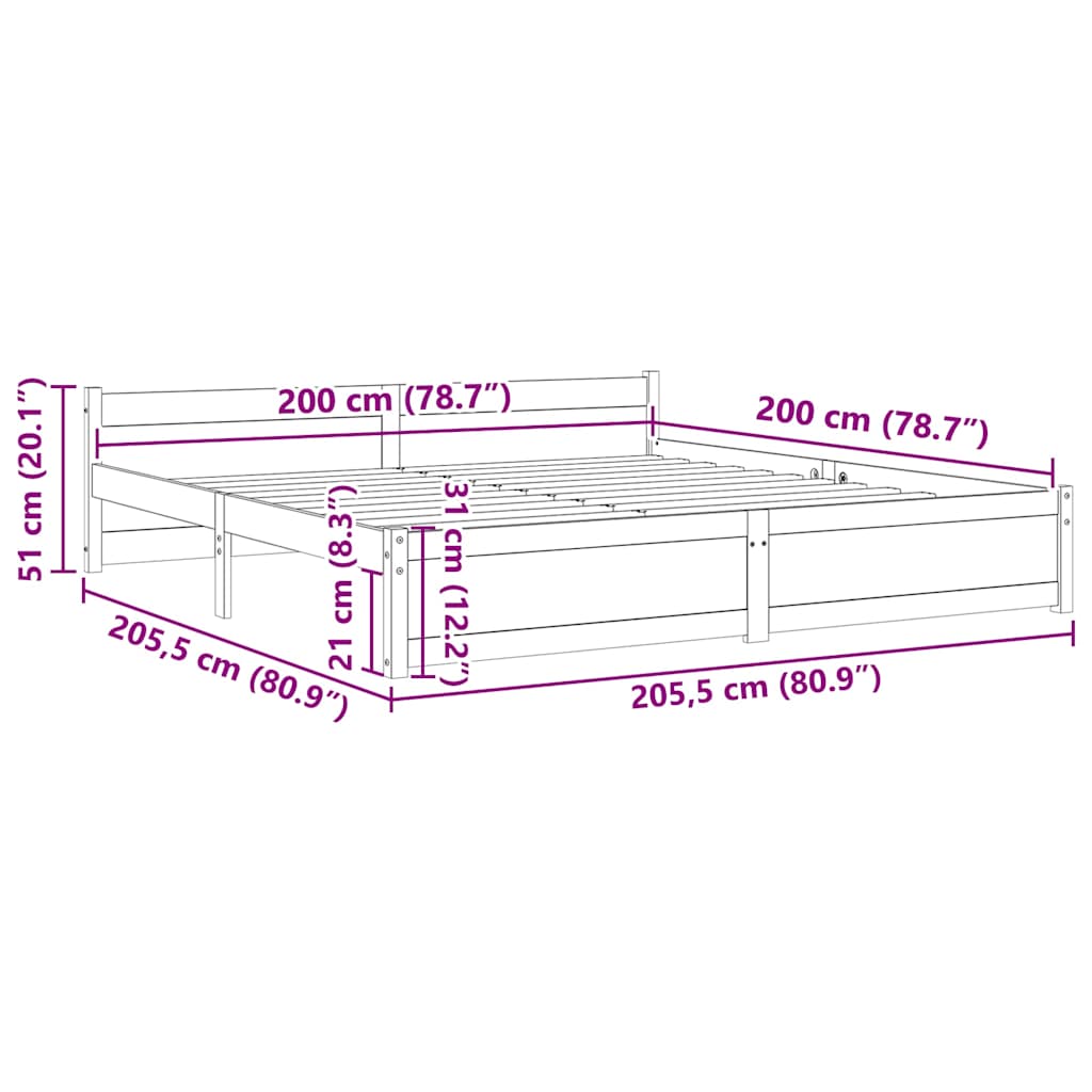 Okvir kreveta bez madraca 200 x 200 cm od masivnog drva