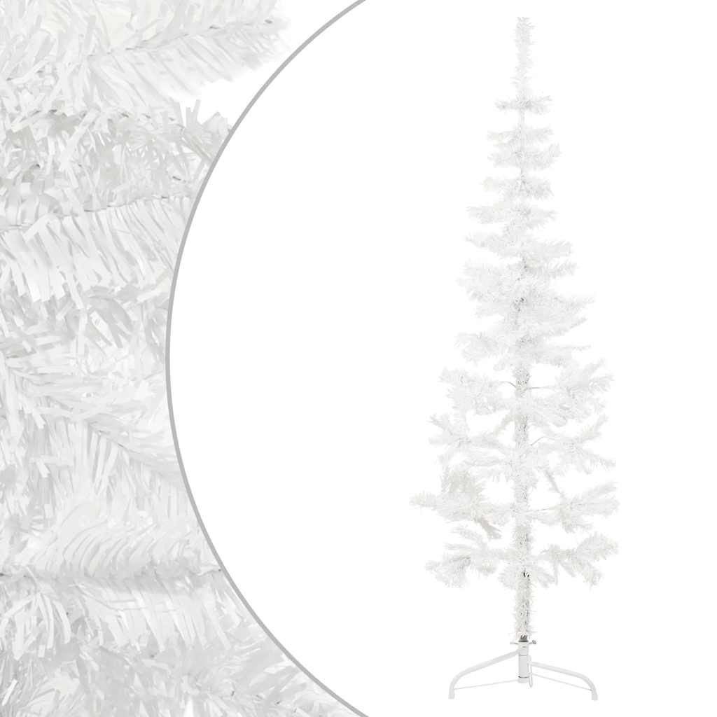 Tanka umjetna polovica božićnog drvca sa stalkom bijela 150 cm