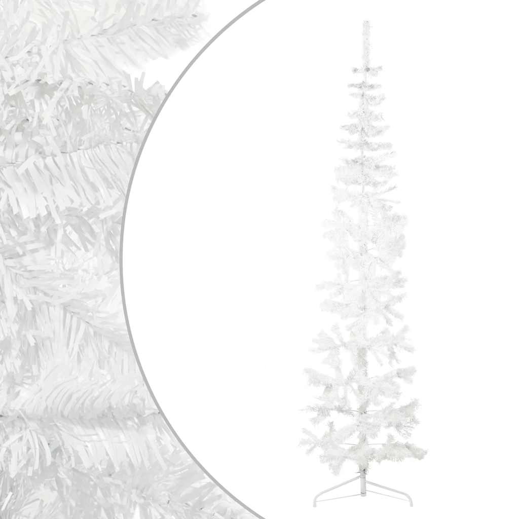 Tanka umjetna polovica božićnog drvca sa stalkom bijela 240 cm